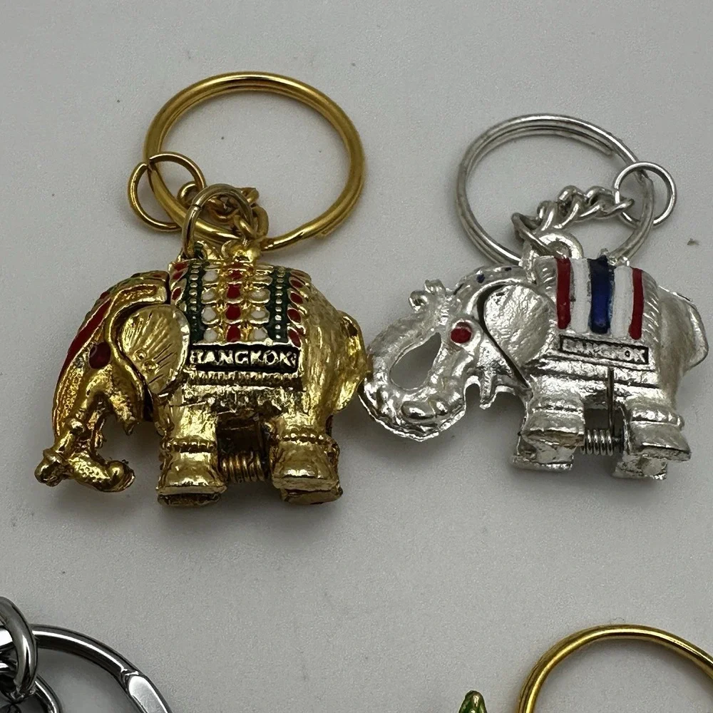 Elephant‎ Keychain  Lot of 5 Enamel Gold Tone  Silver 2 hinged Thailand Bangkok